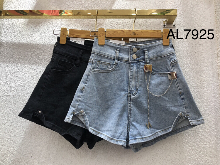 [queen] slim high waist comfortable denim shorts (with chain) al7925# ozq