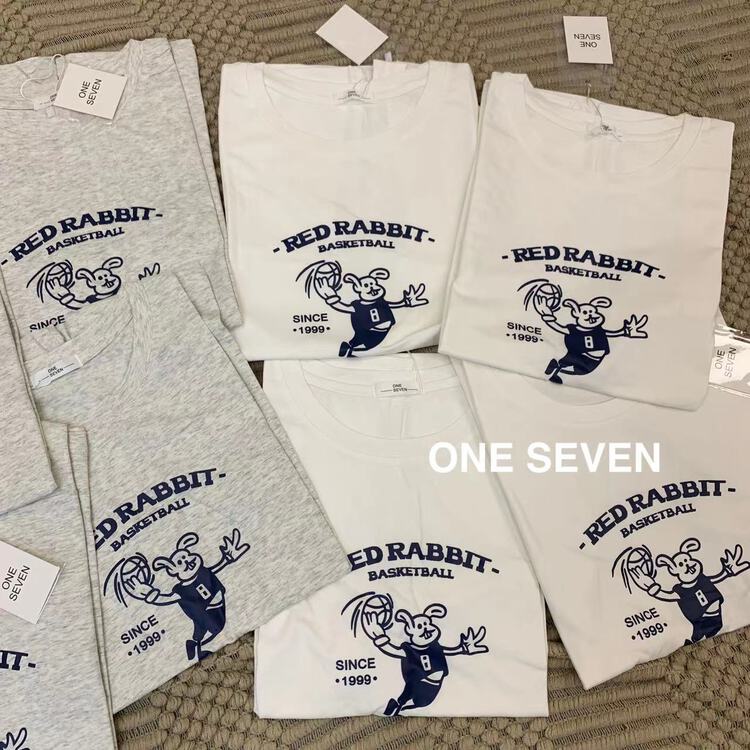 [one seven] Korean funny shooting rabbit versatile short sleeve T-shirt 601# XYY