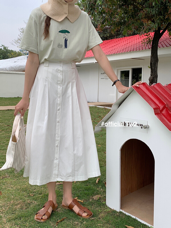 Early spring! [TW2] Korean high waist single breasted pleated skirt (only selling skirt) 16277# HBx