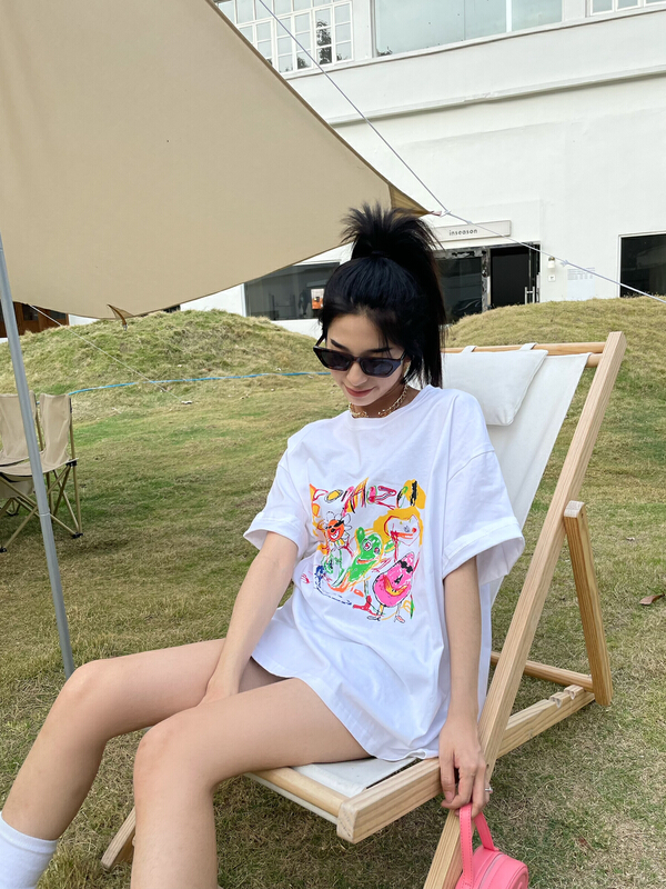 [rainbow] special crayon graffiti printed short sleeve T-shirt 28656# WTT