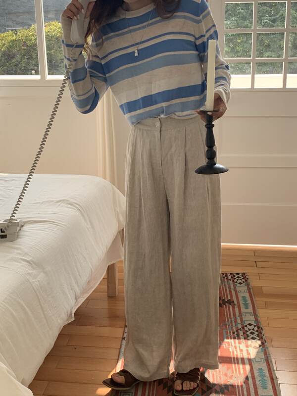 New year in early spring! [Tn] linen thick elastic waist straight casual pants n6016# cqw