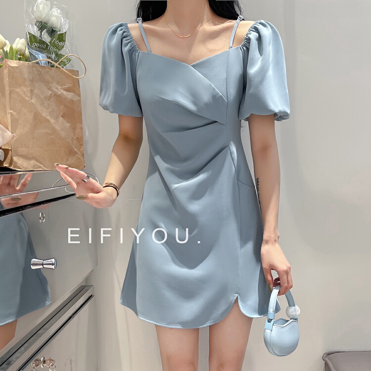 【EI FI YOU】韓系設計感泡泡袖方領連衣裙  5068#  LSL