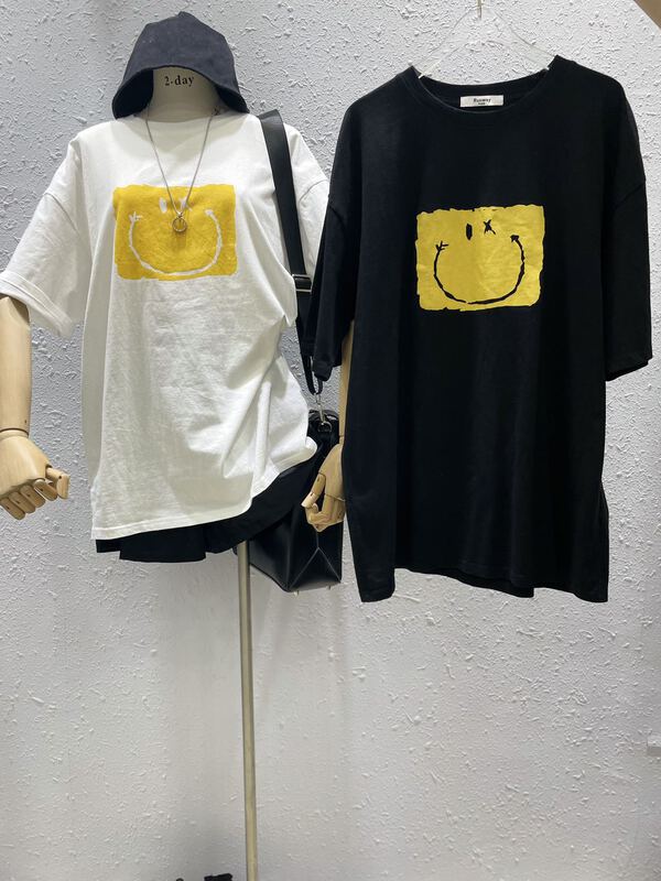 [Jijile] Korean smiley face printing versatile short sleeve T-shirt 0007# PCZ