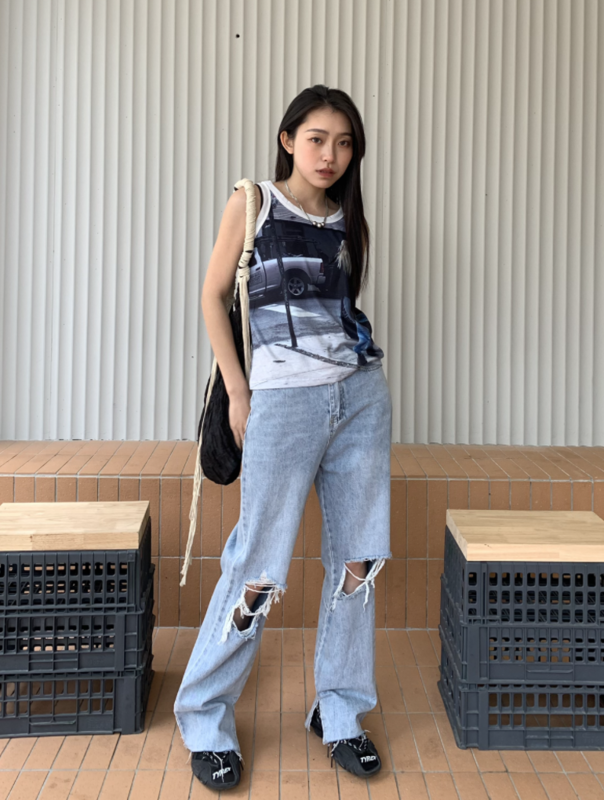 New year in early spring! [9hour] a small group of light jeans with holes and slits 70062# zxl