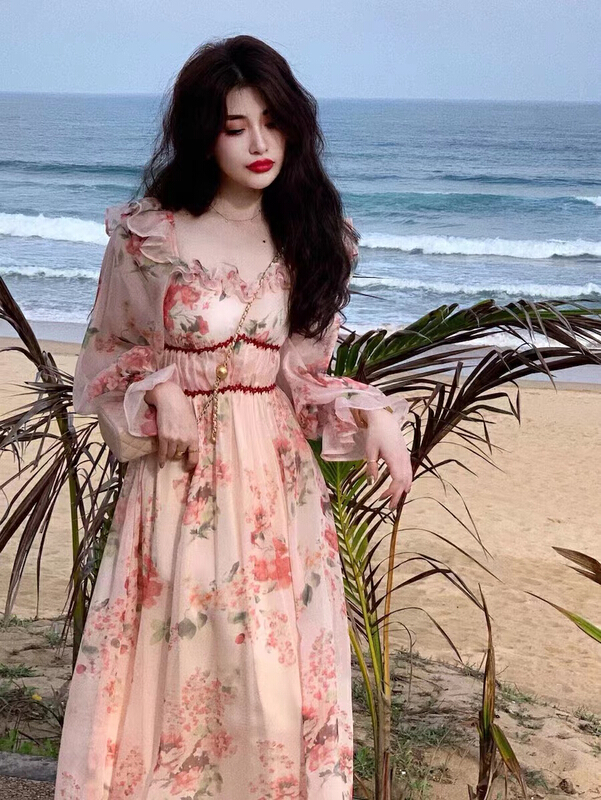 goods in stock! New in early summer! [are studio] French style square neck floral waist dress 9667# WPL
