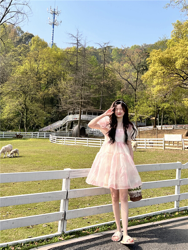 [dolly] sweet bubble sleeve mesh Fairy Dress 3789# LSW