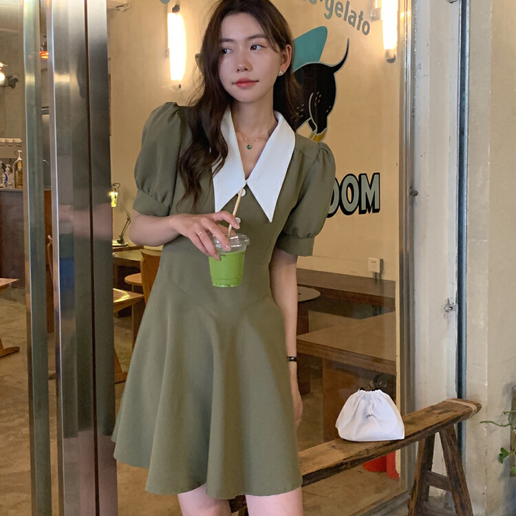 goods in stock! New in early summer! [timely rain] Korean style French retro contrast dress 04029# WPL