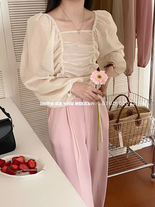 goods in stock! [N.S] temperament drawstring pleated blouse 551# WPL