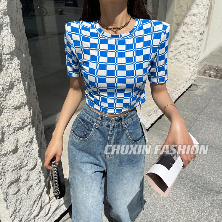 goods in stock! New in early summer! [c.x Chuxin] checkerboard sweet cool Spice Girls short sleeved T-shirt 6017-1# WTT