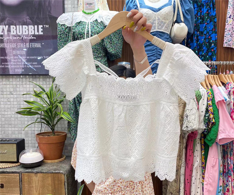 [suzybubble] French lady square neck fly sleeve blouse 2262# WPL