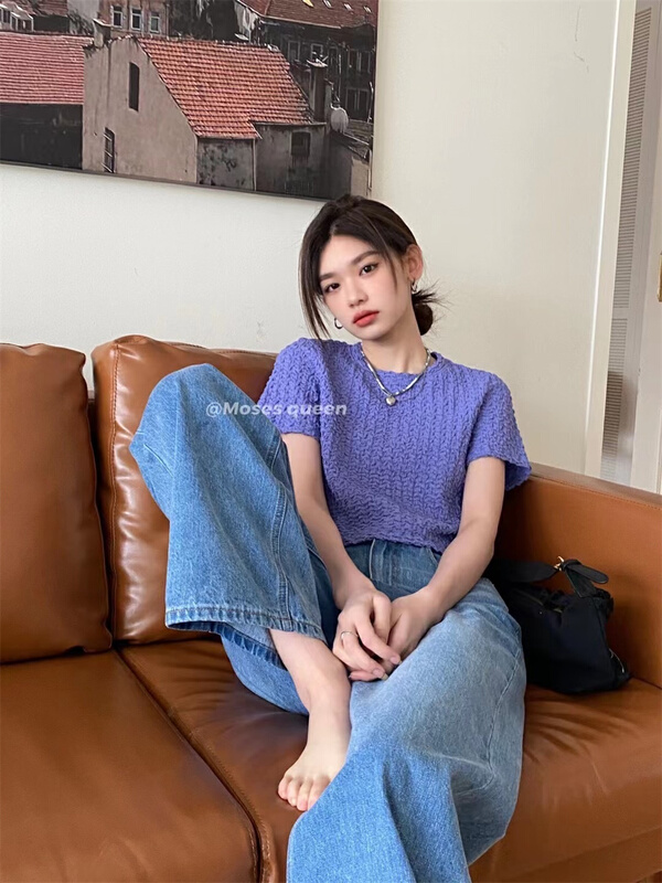 [Moses queen] solid color round neck short shirt 50056# XYY