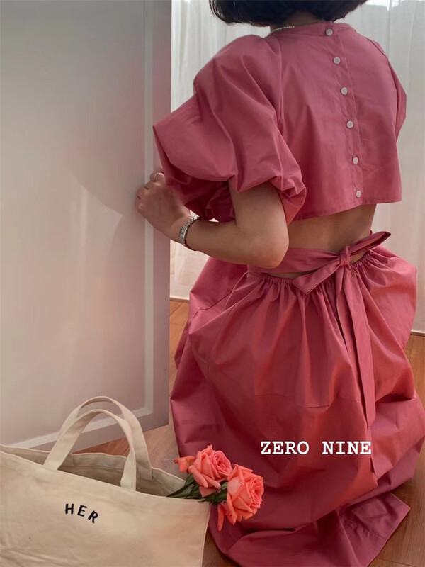 New in early summer! [zero-nine 009] French Style Bubble Sleeve waist closing dress 9289-1# HBx