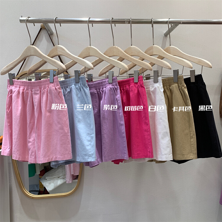 【E】 Simple and versatile solid elastic waist denim shorts 007# XYY