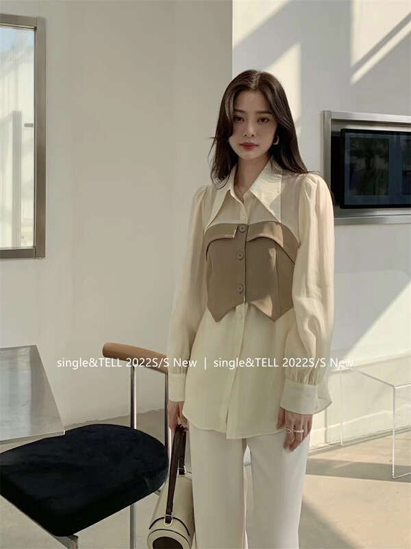 [single] simple and versatile splicing shirt 9858# JJ