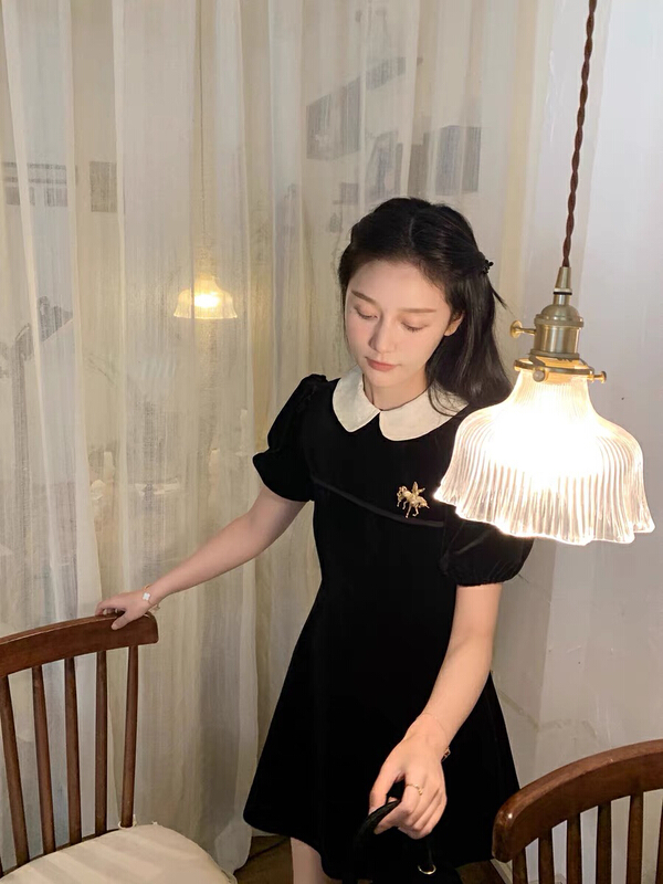 [savage] Vintage high-level sense stitched lace doll neck dress e6859# WPL