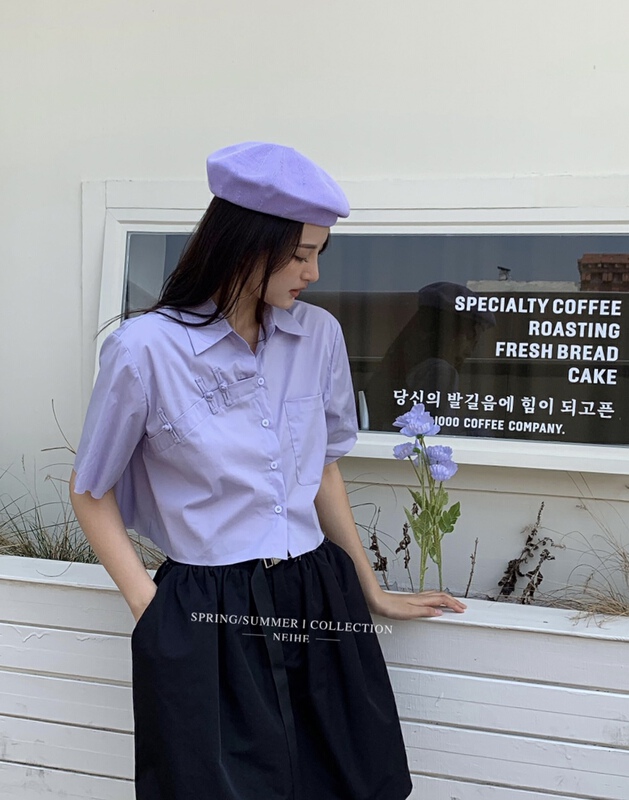 [neihe] Chinese style spiral button design shirt 22257# zxx