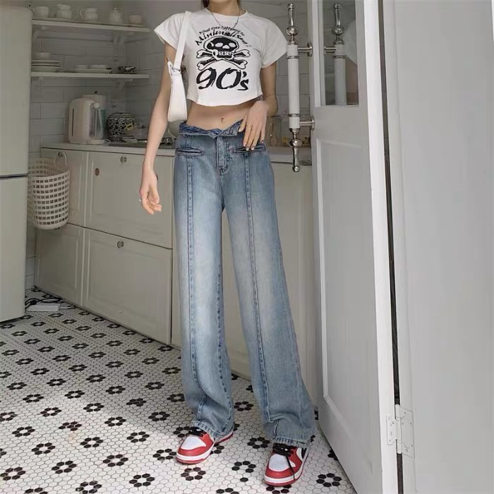 [a +] Korean ribbed straight baggy jeans 6199# WPL