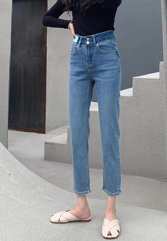 Original price 134.10! New year in early spring! [1980] Korean high waist slim fit cropped jeans 2c65037# zyh