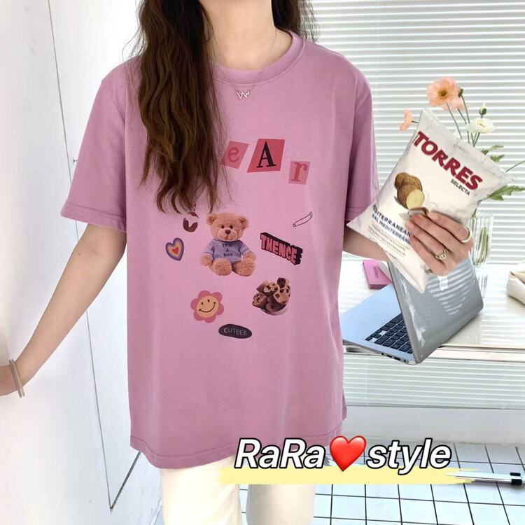 New in early summer! [rara] bear print loose Vintage short sleeve T-shirt 8735# LSL