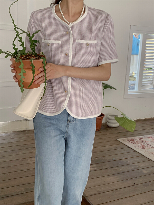 New in early summer! [about me] contrast color bonded short sleeve small fragrance short coat 211018# cqw