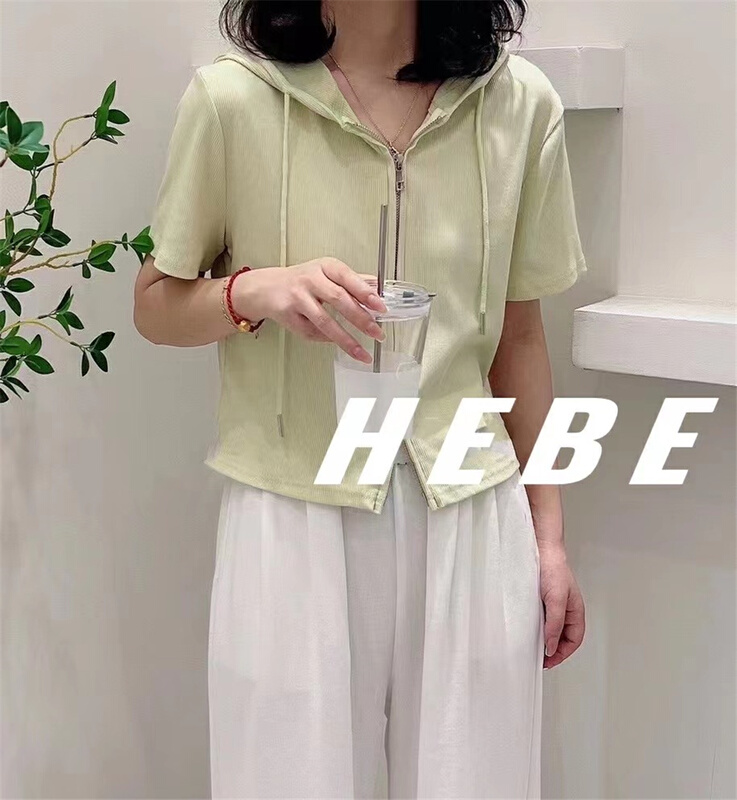 New in early summer! [Hebe] Korean zipper hooded short sleeve T-shirt 705# XYJ