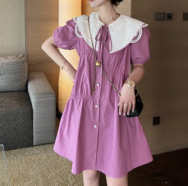 goods in stock! New in early summer! [JH] doll collar contrast lace up dress 41295# PCZ