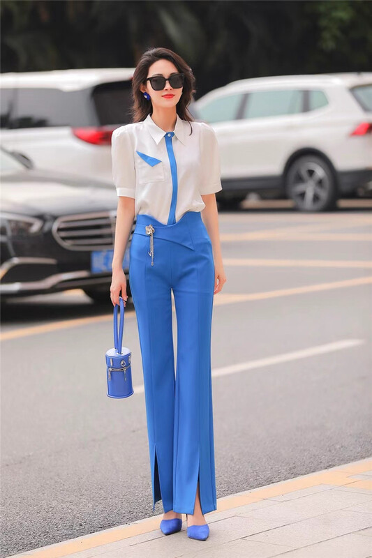 [Aite samari] simple temperament high waist casual pants (detachable with florets) 8038# JJ