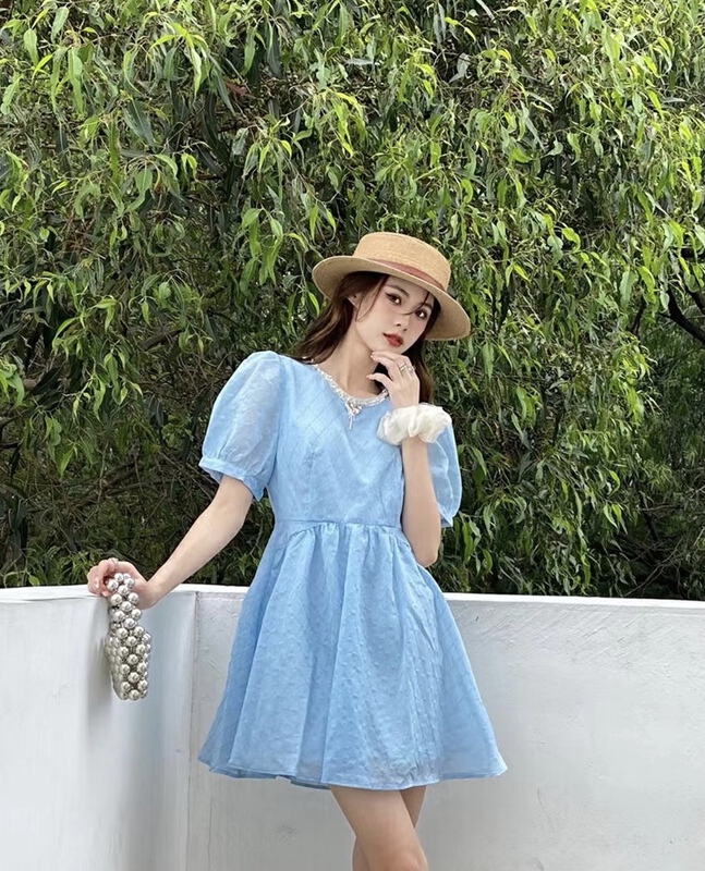 [az-64] French style spud sleeve dress