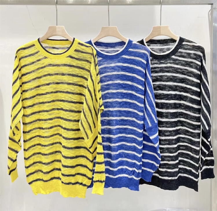 goods in stock! [td] loose stripe knitted sunscreen shirt 21611# XJ