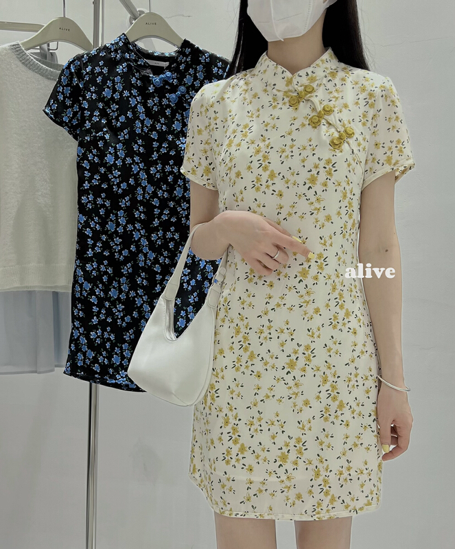 New in early summer! [alive] Vintage stand collar floral dress 13170# lwy