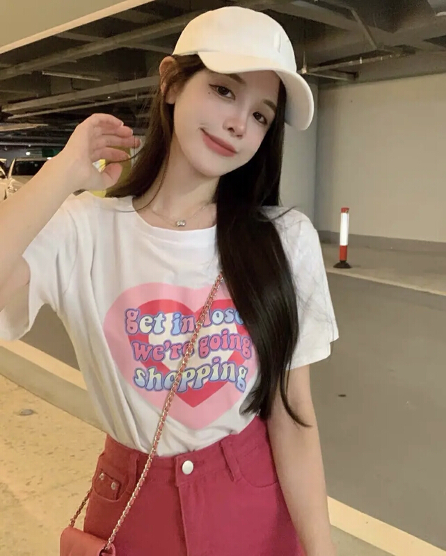 [miss Xi Xi] printed letter love short sleeve T-shirt 1377# Cl