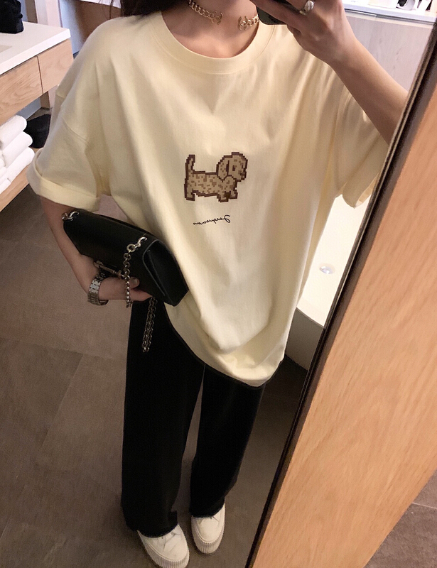 New in early summer! [wgwe] Korean versatile simple Dog Print short sleeve T-shirt 1229# PCZ