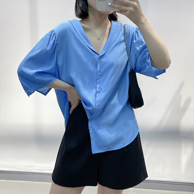 [meet] green fruit collar simple temperament shirt 6609# ozq