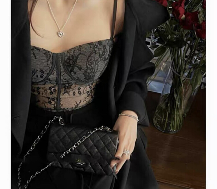 New year in early spring! [rasion] lace hollow out sexy suspender slim fitting blouse 8995# hyy