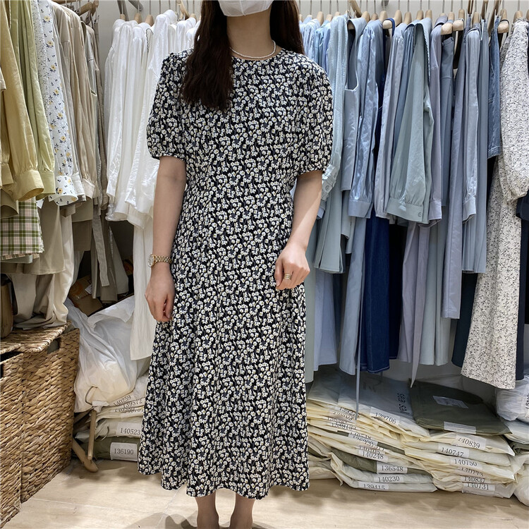 New in early summer! [I snow] French elegant bubble sleeve floral dress 212232# WPL