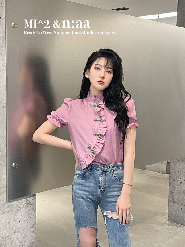New in early summer! [mi2] simple stand collar button up blouse a3240# JJ