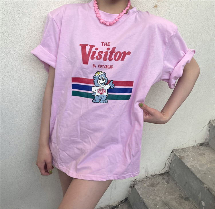 [open] cartoon letter printed short sleeve T-shirt (without necklace) 3670# ozq