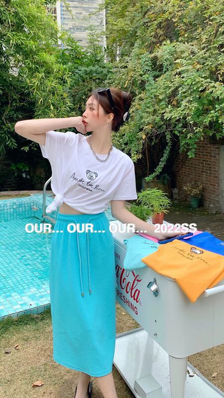Original price 43.99! Early spring! [our] fashion Beaded embroidered bear short sleeve T-shirt 6973# LSW