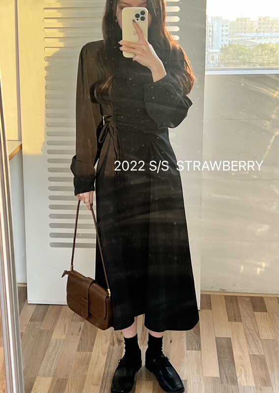 New year in early spring! [strawberry] simple solid color drawstring dress s819# L