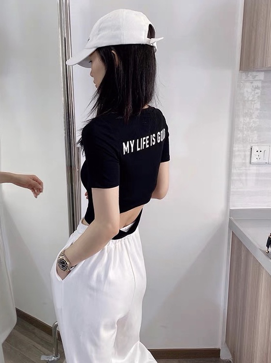 [top] Korean alphabet printed waistless short sleeved T-shirt 2080# zjy