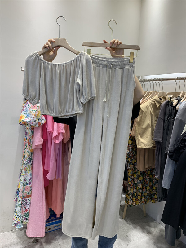 [Yan Zhen] simple solid color one shoulder shirt + loose and versatile comfortable casual pants set 34479# PCZ