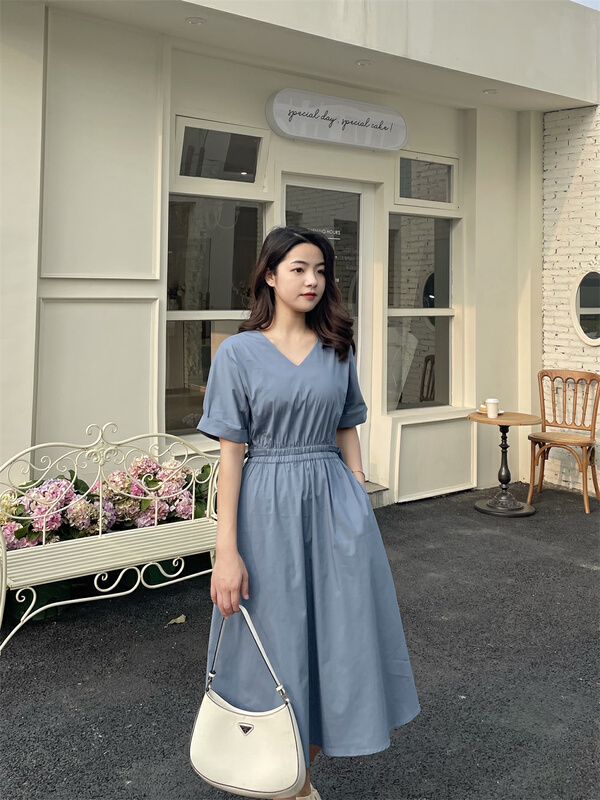 New in early summer! [woo woo shop] V-neck waistband versatile dress 32848# WPL