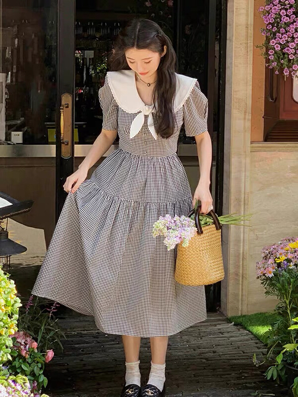 [JH] Plaid contrast color doll neck dress (excluding matching) 41514# PCZ
