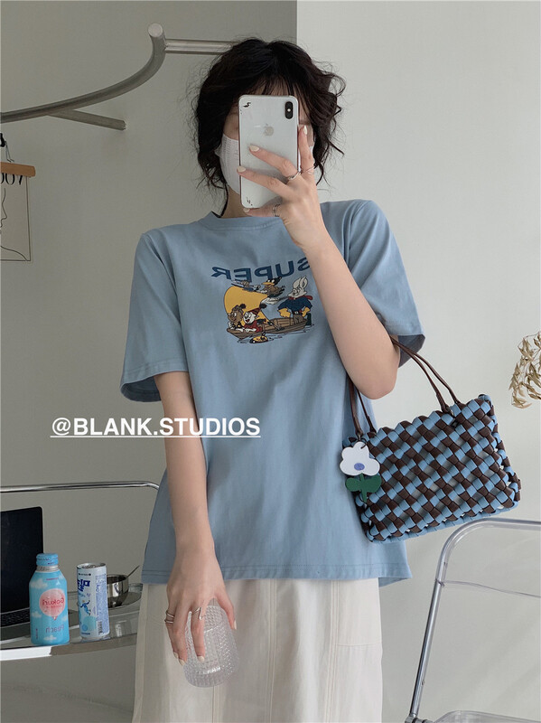New year in early spring! [blank] casual crew neck lettered print short sleeve T-shirt 522069# WPL