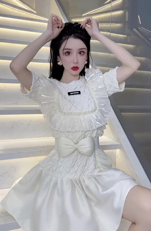 [JH] net red small fragrant Ruffle Dress (with waist seal) 41581# PCZ