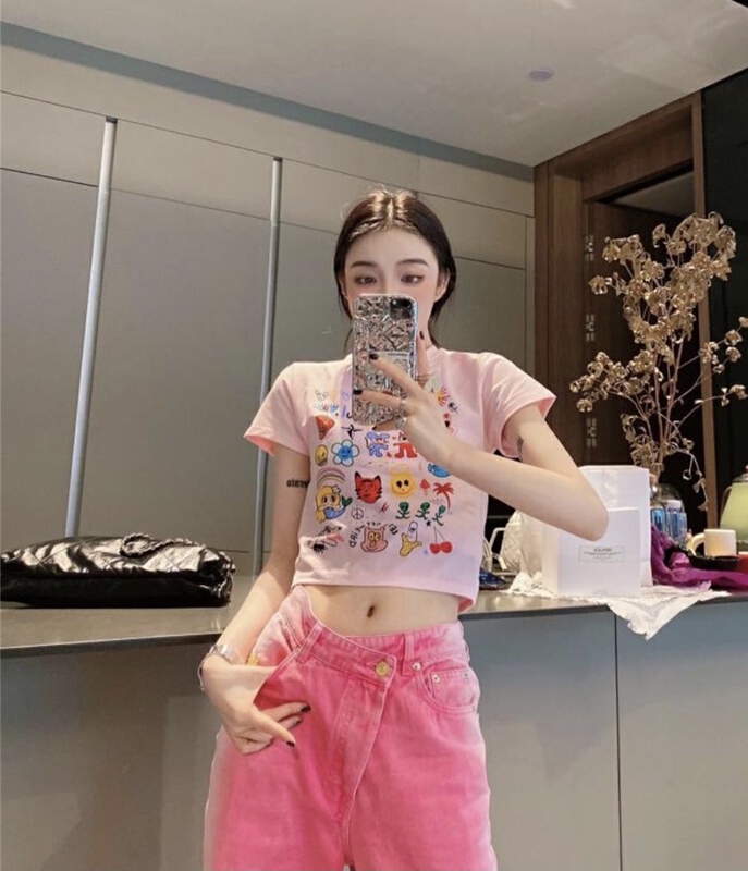 [Tan] sweet and spicy cartoon printed short sleeved T-shirt t3541# zxx