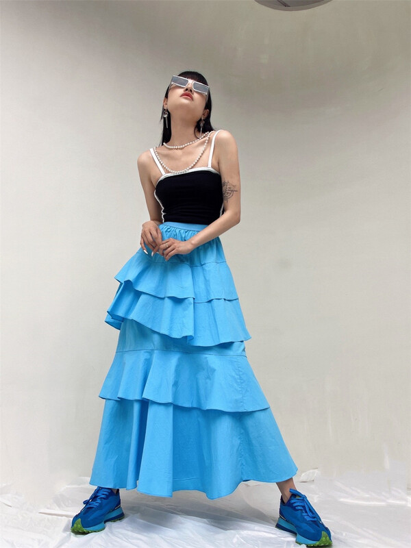 New in early summer! [D22] long cake skirt 2129525# zxx in gentle wind
