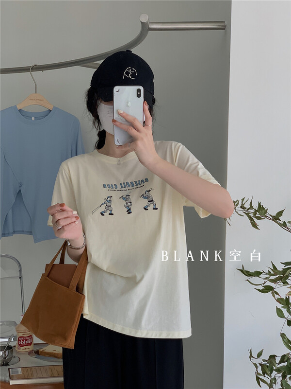 New in early summer! [I snow] simple and versatile round neck print short sleeve T-shirt 532231# WPL