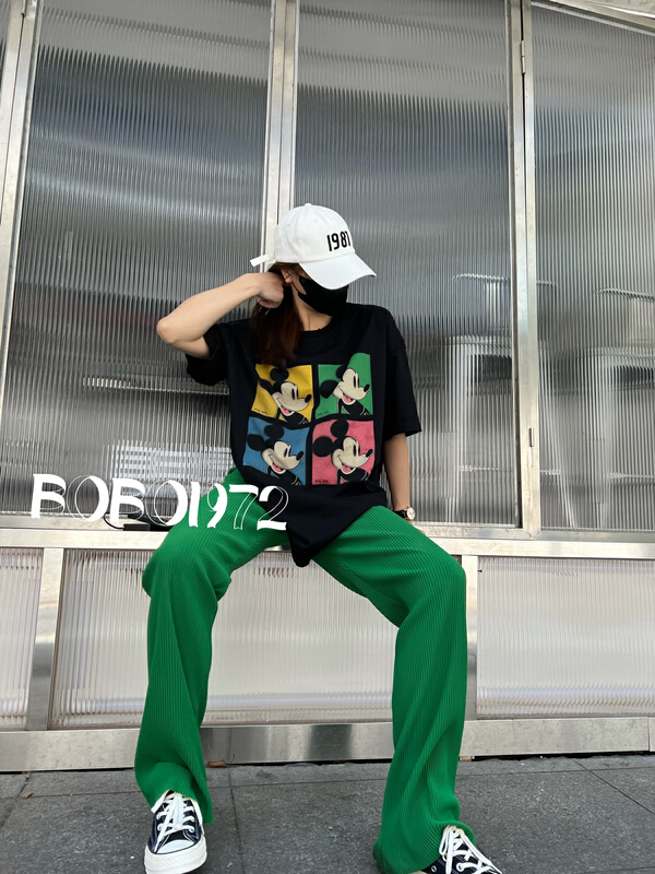 [bobo1972] Korean personalized Mickey print short sleeve T-shirt ay229151# ozq