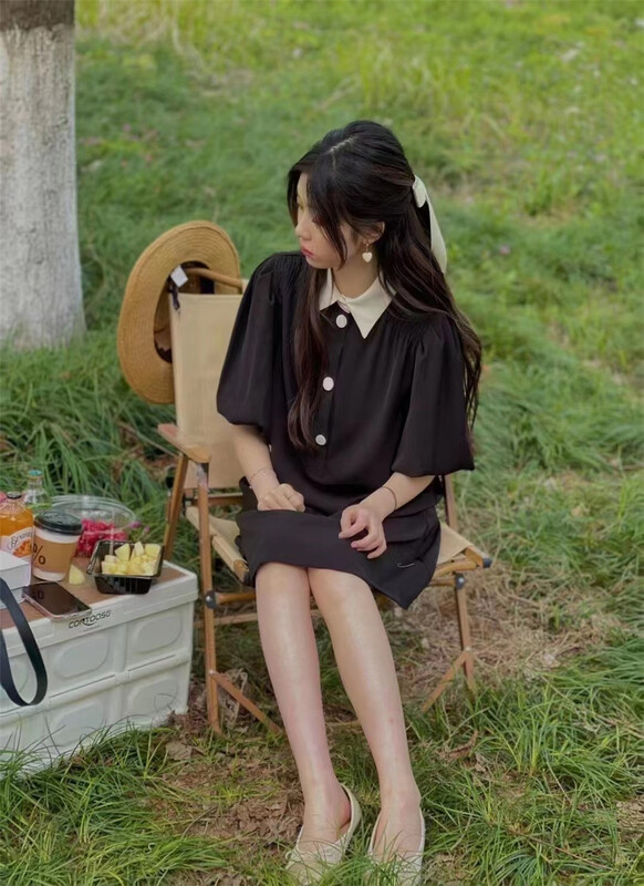 [Susan] contrast color, foreign style, age reducing and thin dress 18296# LSW